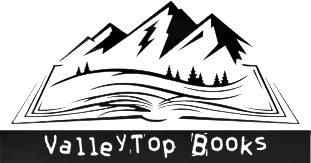 Logo of Valley Top Books featuring a stylized mountain and book design, symbolizing a love for reading and nature.