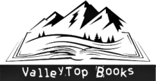 Logo of Valley Top Books featuring a stylized mountain and book design, symbolizing a love for reading and nature.